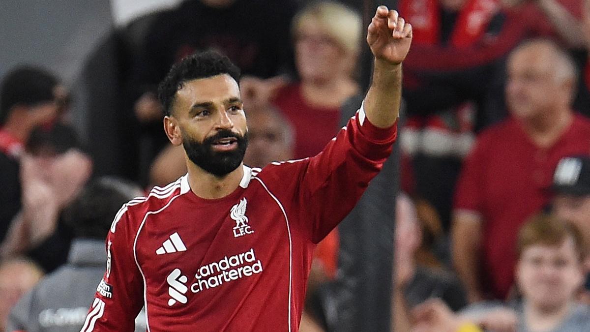 Mohamed Salah celebrates scoring Liverpool's fourth goal in the Premier League match against AFC Bournemouth, at Anfield, Liverpool, on Friday.