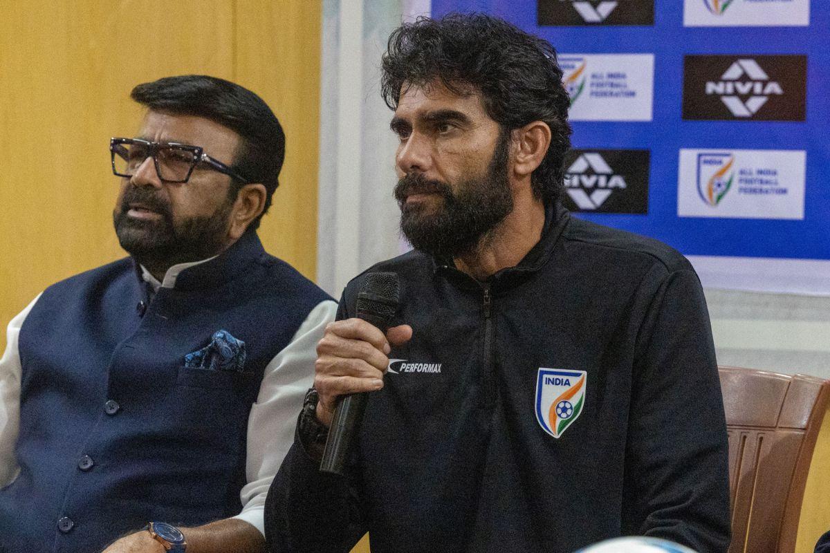 Indian football team Head Coach Khalid Jamil at a press conference on Monday