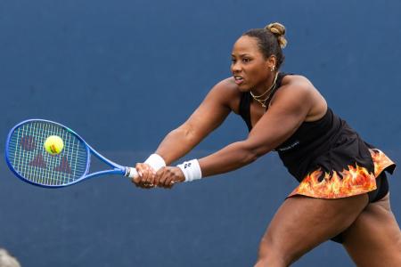 USA's Taylor Townsend of the United States in action against Jelena Ostapenko in the second round of the women’s singles at the US Open at Billie Jean King National Tennis Center on Wednesday