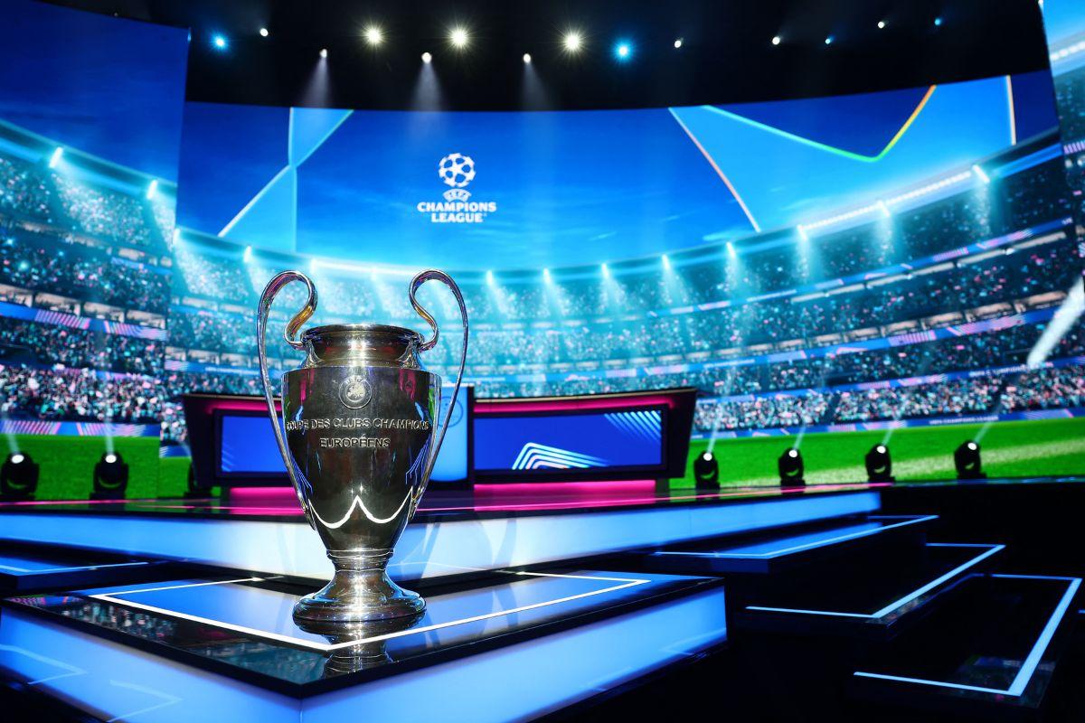 The UEFA Champions League trophy is displayed ahead of the draw in Monaco on Thursday