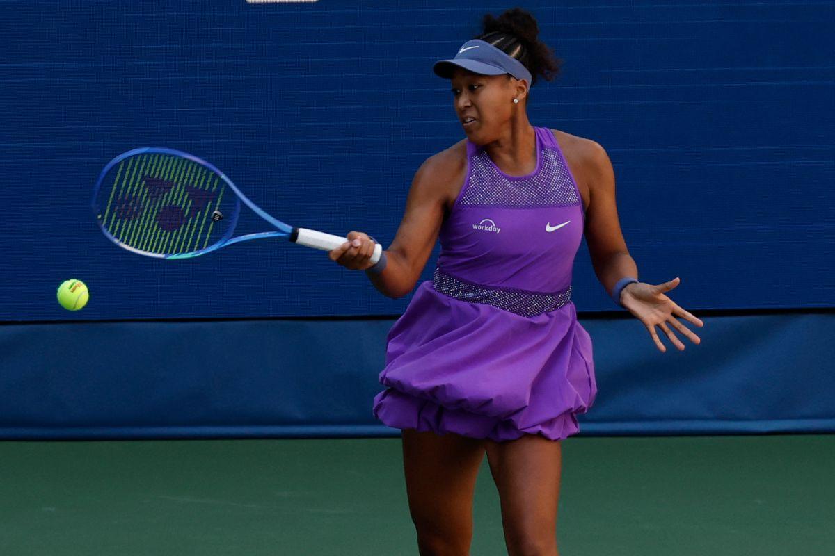 Japan's Naomi Osaka hits a forehand against Daria Kasatkina