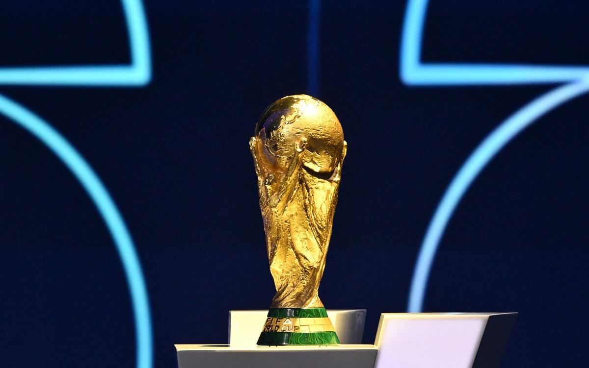 The FIFA World Cup trophy on display during Friday's draw at John F. Kennedy Center for the Performing Arts, Washington, D.C.