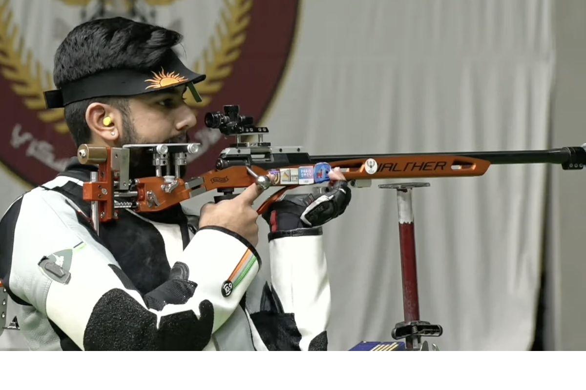 Aishwary Tomar in action during the ISSF World Cup Final in Doha on Sunday