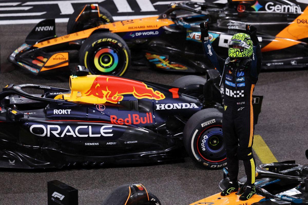 McLaren's Lando Norris reacts after finishing third place at the Abu Dhabi F1 Grand Prix on Sunday
