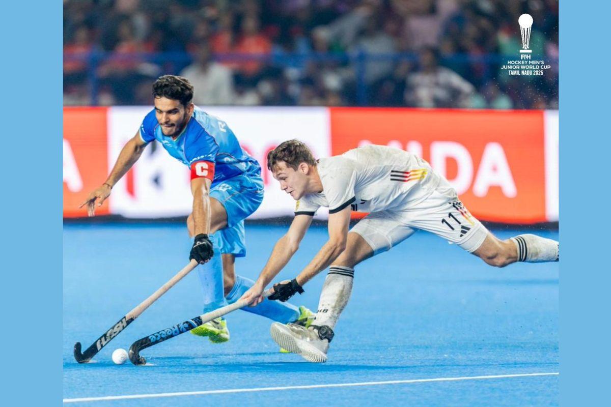 Action from the Jr Hockey World Cup match played between India and Germany in Chennai on Sunday