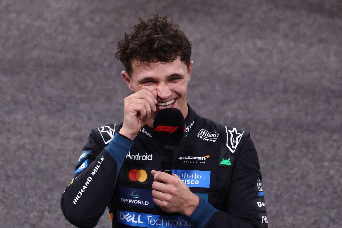 McLaren's Lando Norris celebrates after becoming the 2025 Formula One World Champion in Abu Dhabi on Sunday