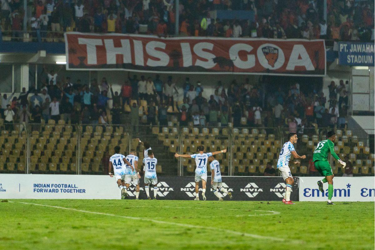 FC Goa players celebrate their win in the sudden death shoot-out
