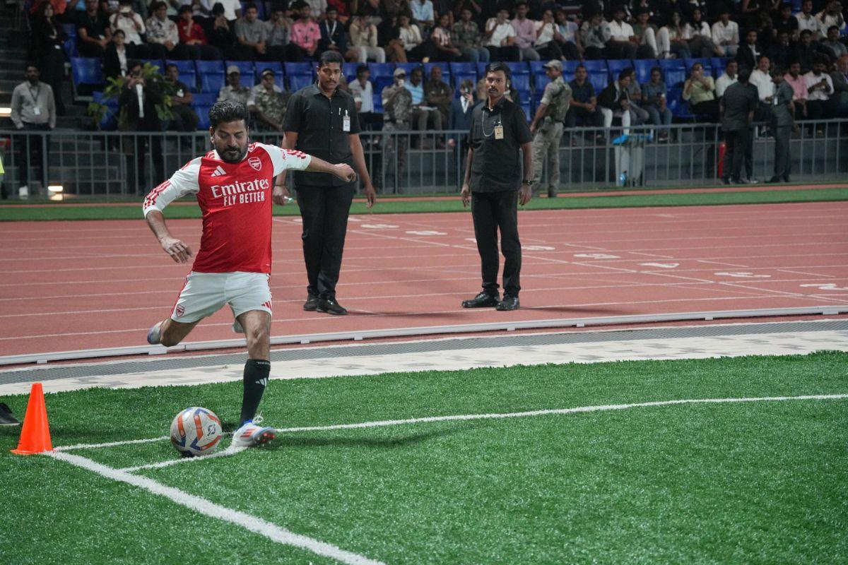 Ahead of his friendly match with football legend Lionel Messi on December 13, Telangana Chief Minister A Revanth Reddy played the practice game with a group of students on Thursday night.