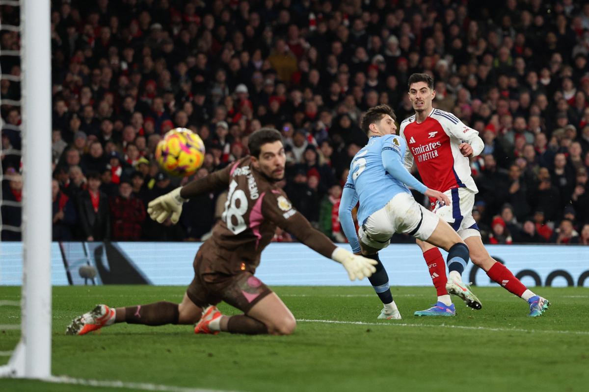 Arsenal's Kai Havertz scores their fourth goal against Manchester City 