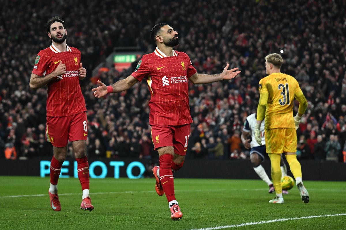 Liverpool's Mohamed Salah celebrates scoring their second goal 