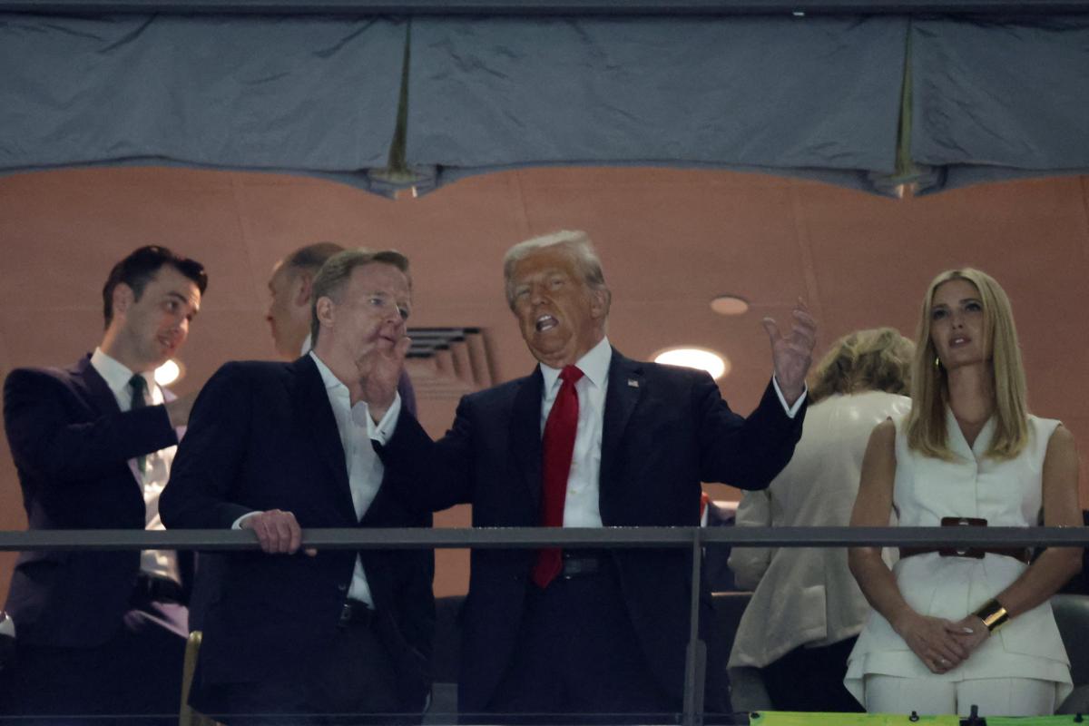 US President Donald Trump and Ivanka Trump with NFL commissioner Roger Goodell before the game