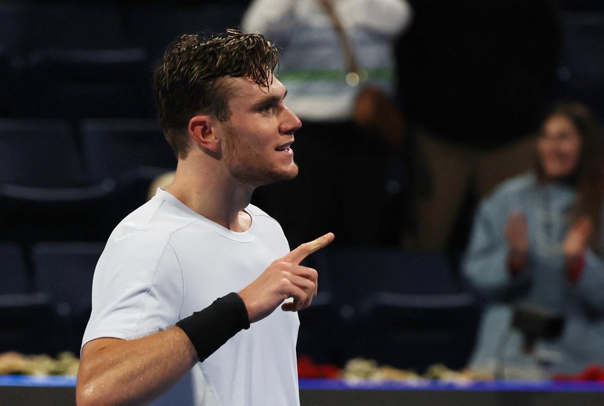 Britain's Jack Draper reacts after winning his semi-final match against the Czech Republic's Jiri Lehecka.