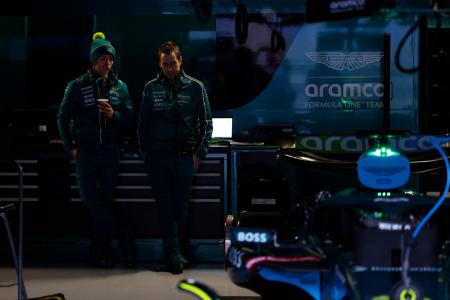 Aston Martin mechanics during a power cut in testing