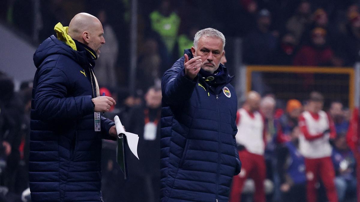 Fenerbahce coach Jose Mourinho gestures during the Super Lig match against Galatasaray at Rams Park, Istanbul, Turkey, on February 24, 2025.