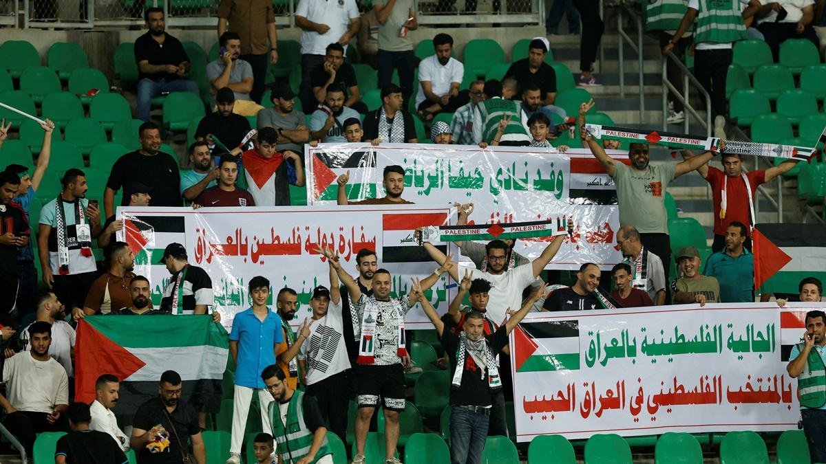 Palestine fans inside the Basra International Stadium, Iraq, before the World Cup Asian third round qualifier between Iraq and Palestine on October 10, 2024.