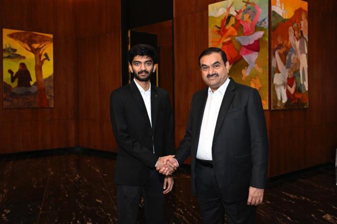 D Gukesh meets Gautam Adani