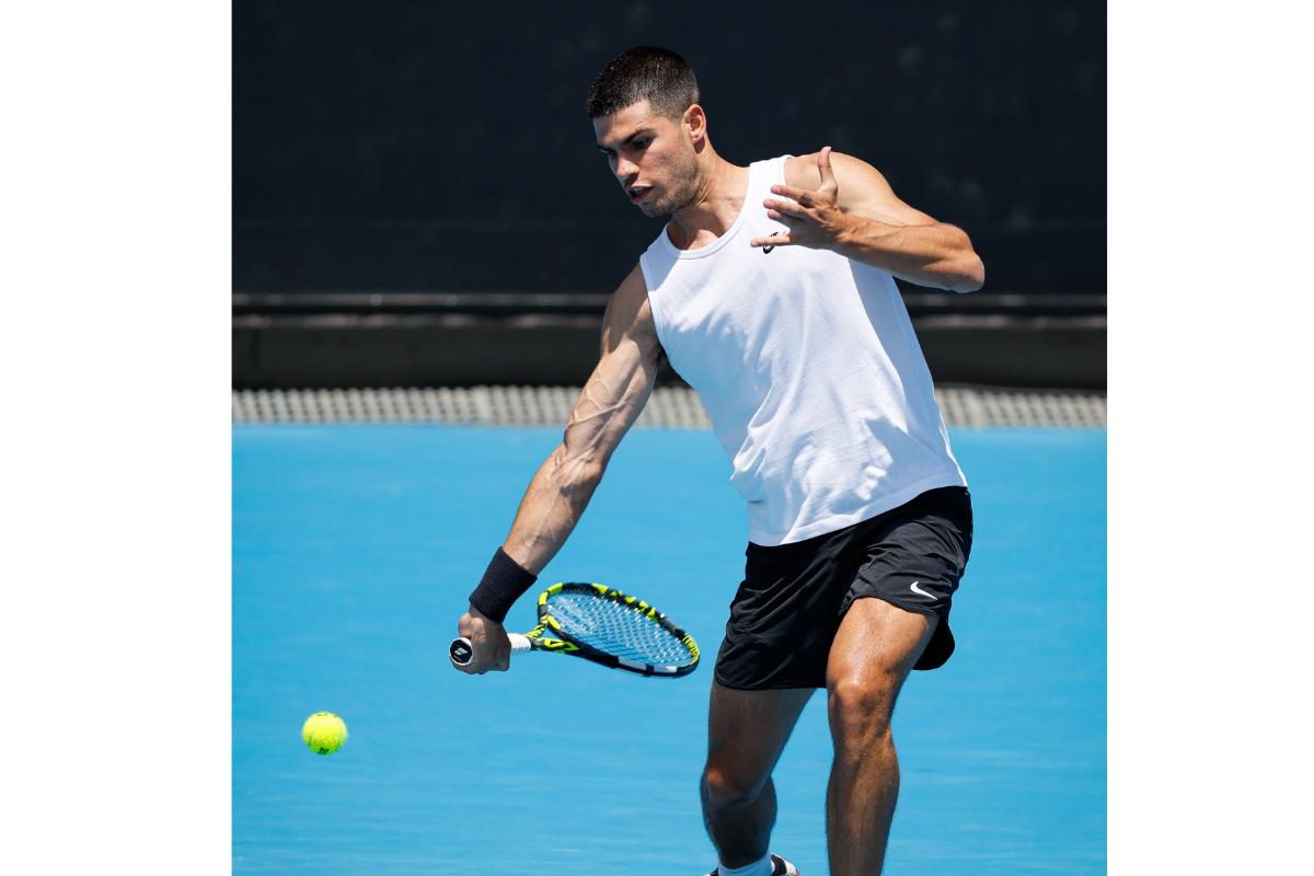 Carlos Alcaraz at practice on Friday, January 10, ahead of the Australian Open starting on Sunday