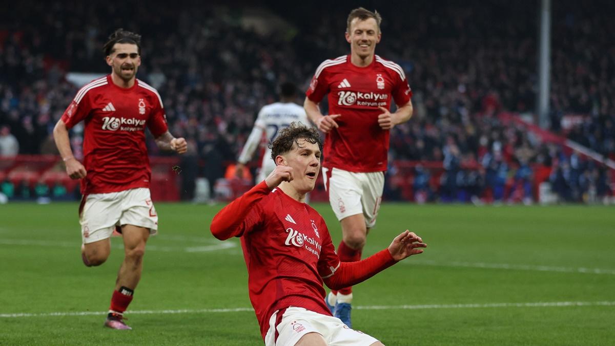 Ryan Yates celebrates scoring Nottingham Forest's first goal against Luton Town at The City Ground, Nottingham.