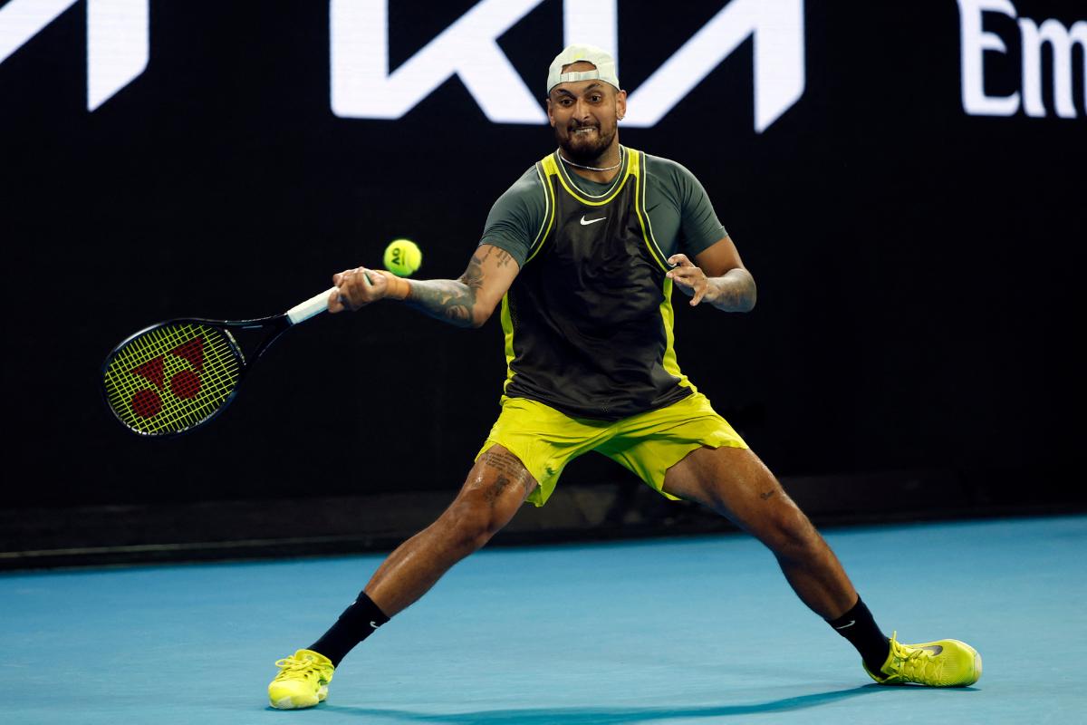 Australia's Nick Kyrgios grimaced and groaned through his first round match against Britain's Jacob Fearnley, his movement restricted and usually formidable serve well down on power.