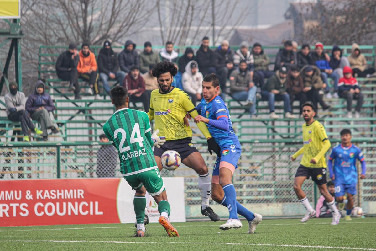 Action from the I-League match between Real Kashmir FC and Sreenidhi Deccan