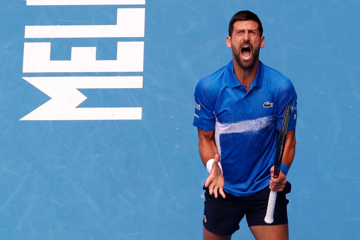 Serbia's Novak Djokovic reacts during his second round match against Portugal's Jaime Faria