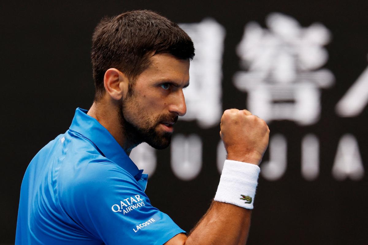 Serbia's Novak Djokovic reacts during his second round match against Portugal's Jaime Faria