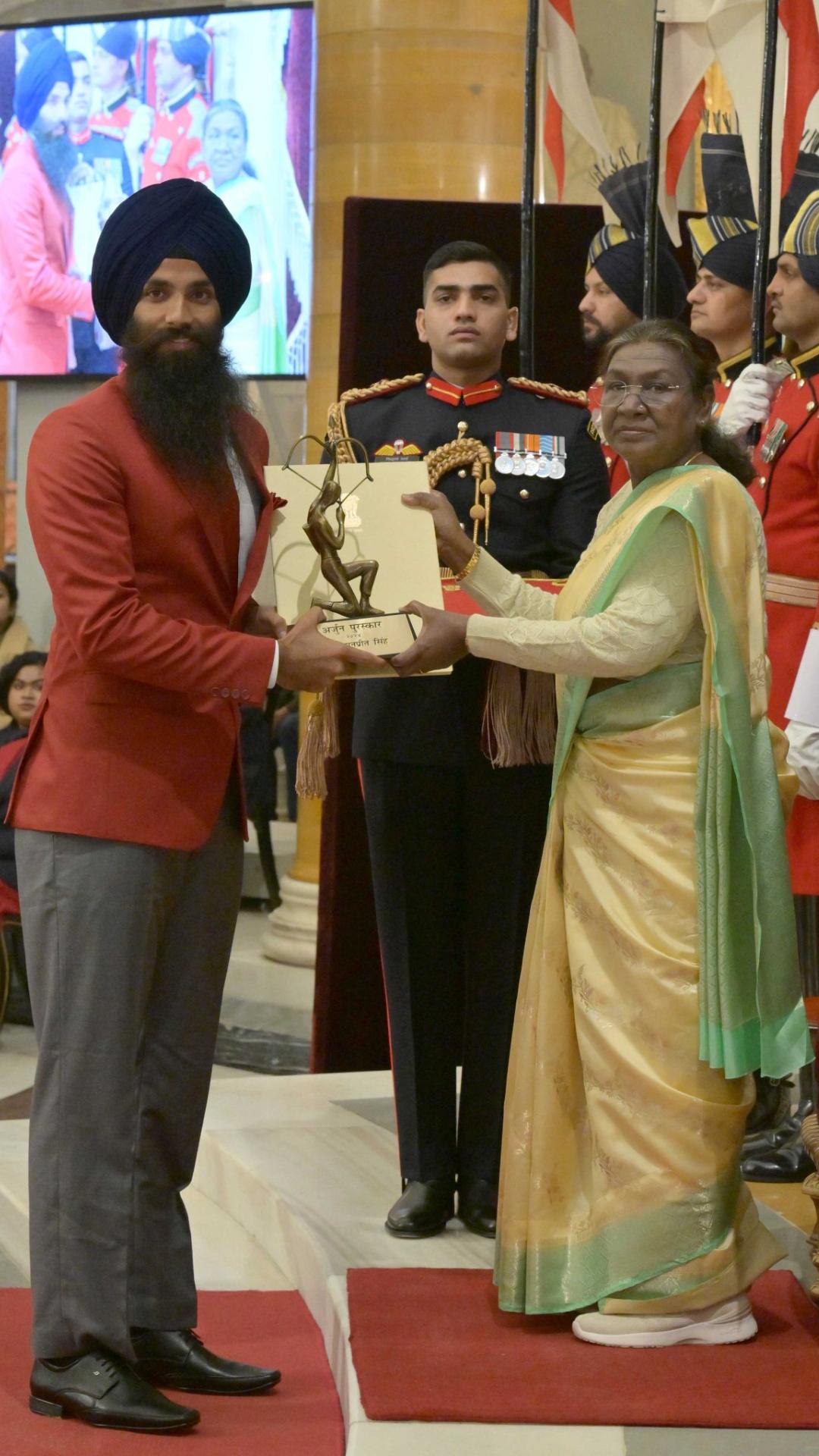 Indian Hockey player Jarmanpreet Singh with his Arjuna Award