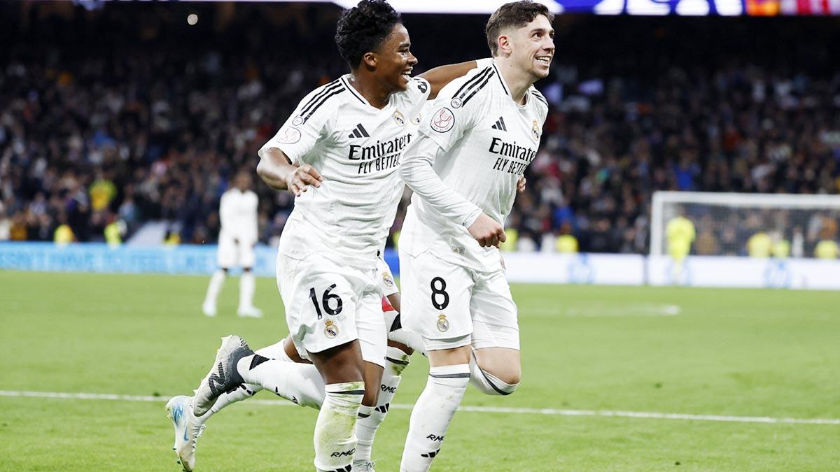 Federico Valverde celebrates after scoring Real Madrid's fourth goal