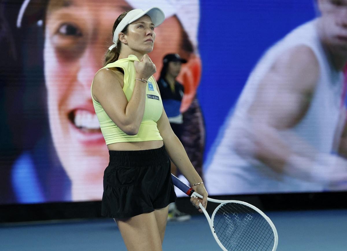 Danielle Collins reacts during her third round match against Madison Keys of the United States.