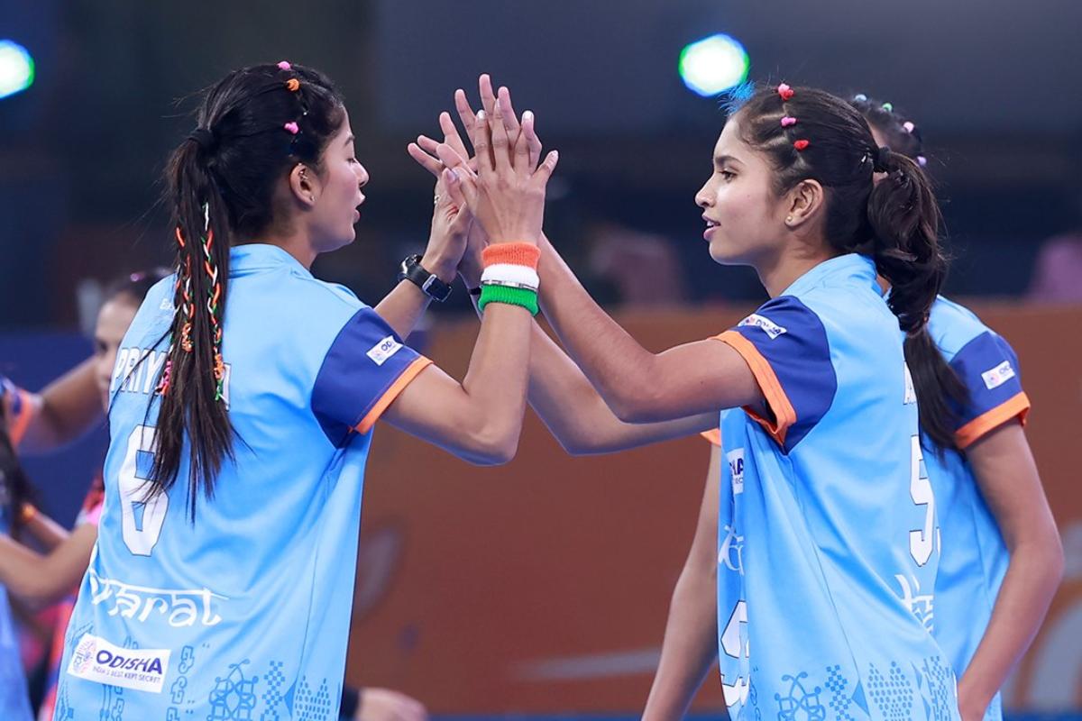 India players celebrate their victory over Nepal to win the Kho Kho World Cup 