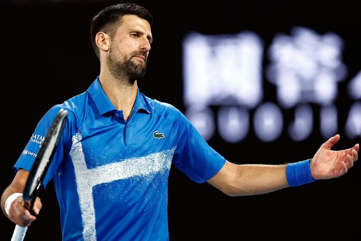 Serbia's Novak Djokovic reacts during his fourth round match against Czech Republic's Jiri Lehecka 