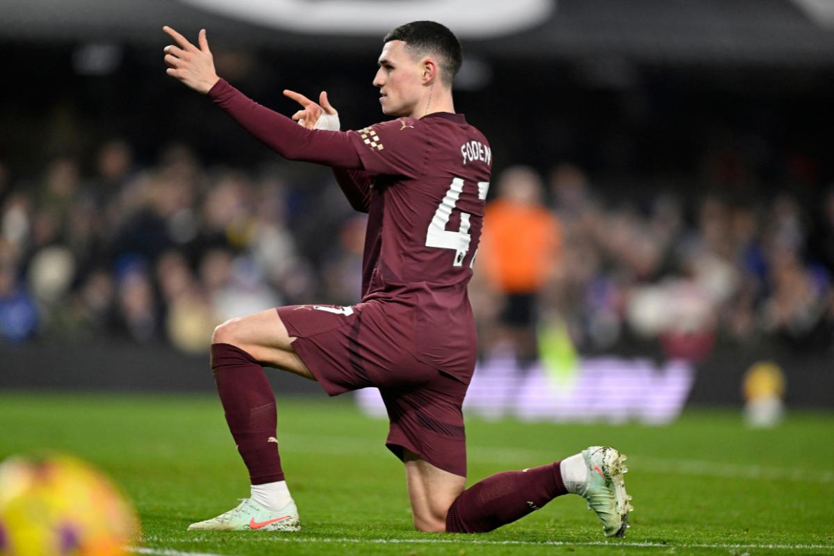 Phil Foden brings out his trademark celebration on scoring the second goal