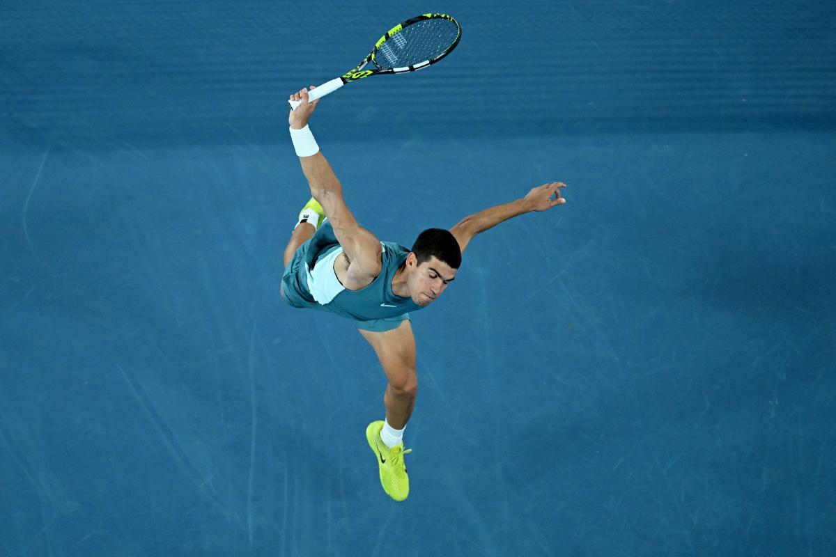 Carlos Alcaraz in action during the match against Novak Djokovic 