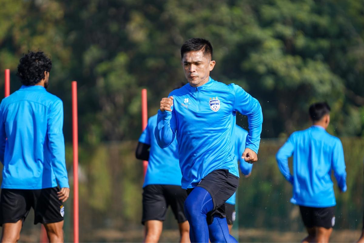 Bengaluru FC's Sunil Chhetri at a practice session on Tuesday