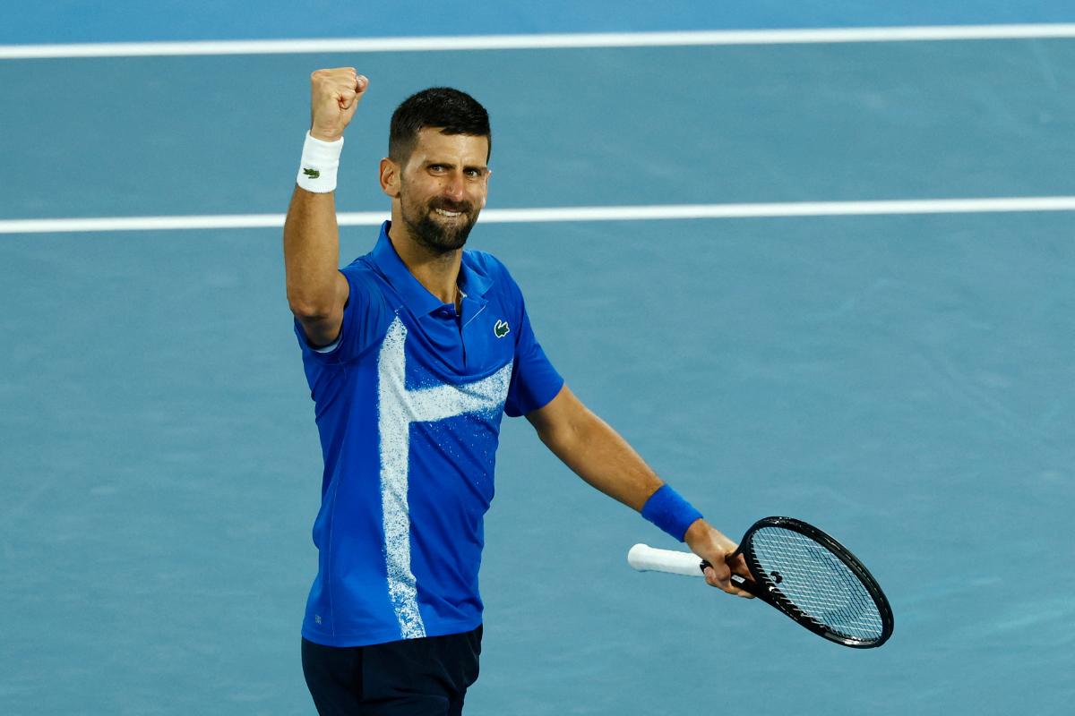 Novak Djokovic celebrates on winning the match