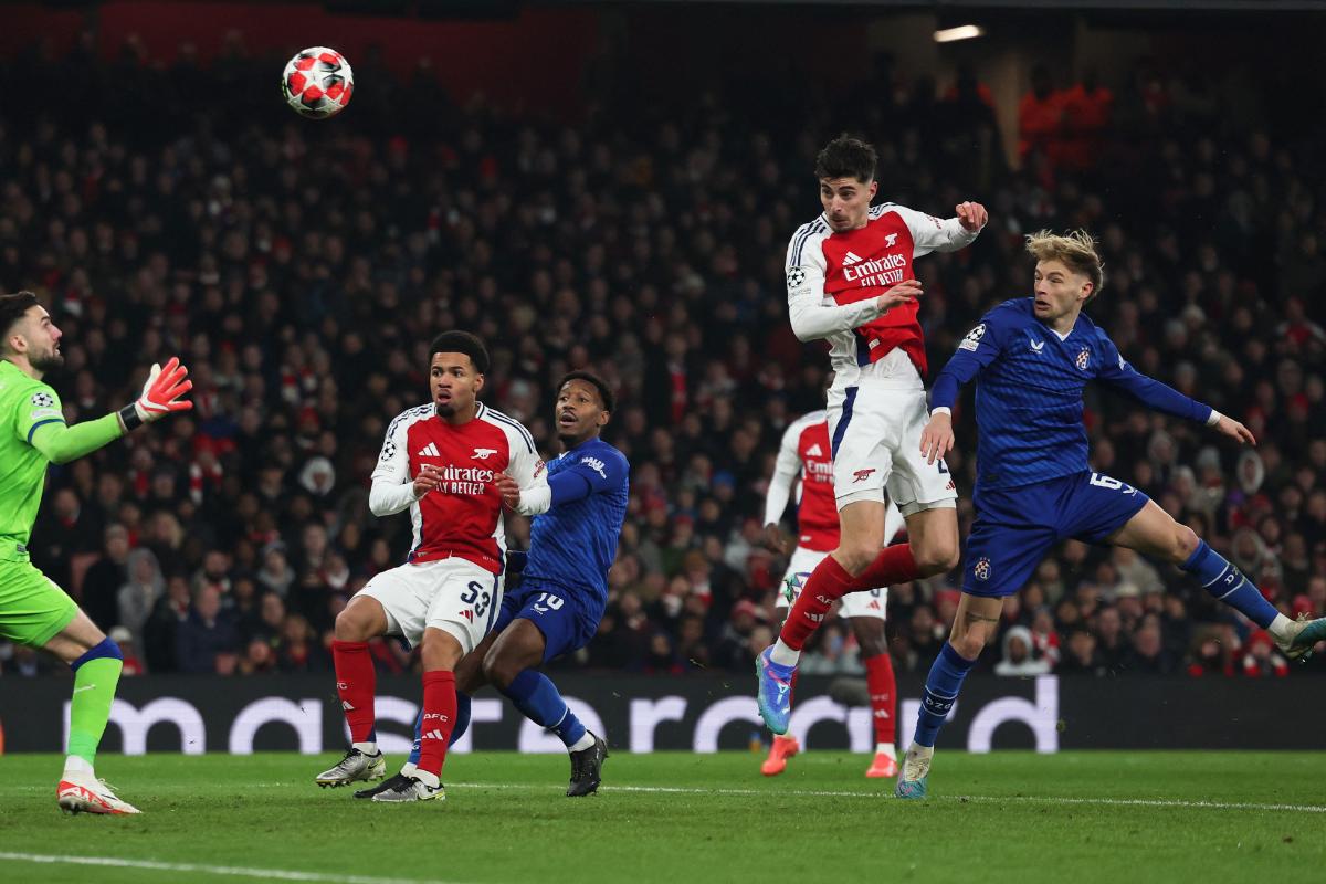 Arsenal's Kai Havertz scores their second goal past GNK Dinamo Zagreb's Ivan Nevistic