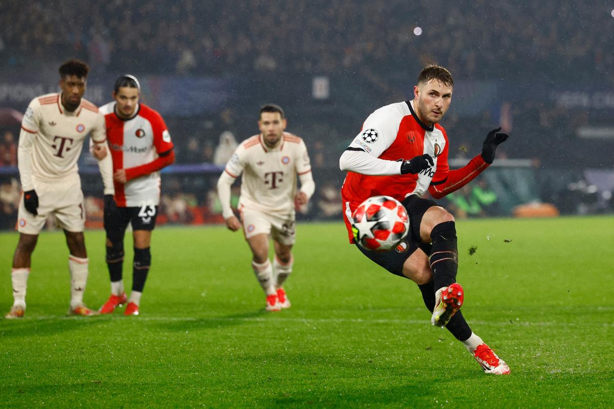 Feyenoord's Santiago Gimenez scores their second goal from the penalty spot