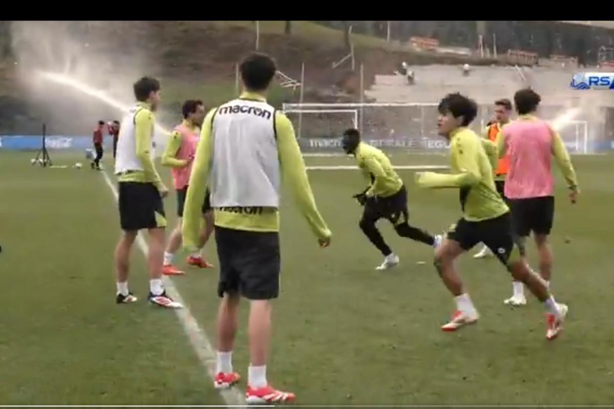 Real Sociedad players train on Tuesday, ahead of their Europa League tie