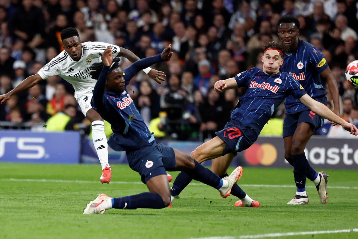 Real Madrid's Vinicius Junior scores their fourth goal 