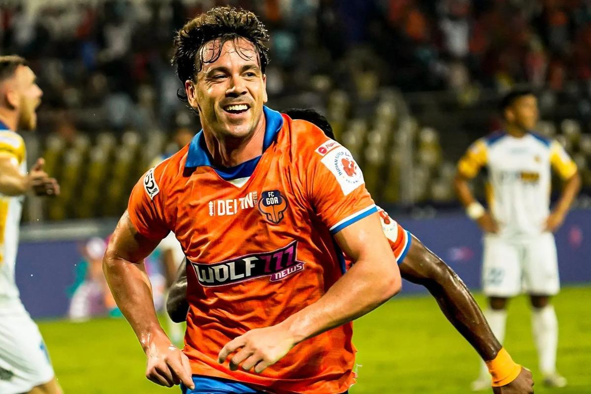 FC Goa's Iker Guarrotxena celebrates scoring the opening goal against Chennaiyin FC at Jawaharlal Nehru Stadium in Margao on Saturday