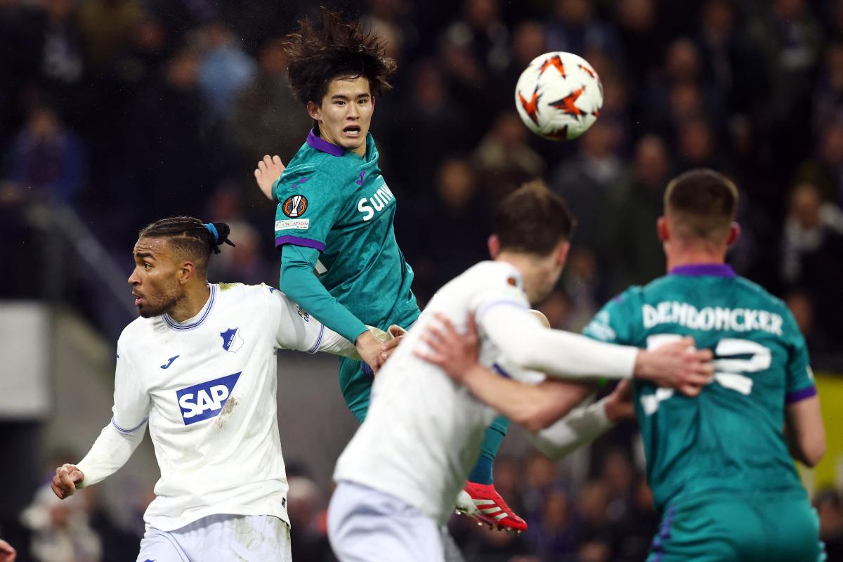 TSG 1899 Hoffenheim's Kevin Akpoguma in action with Anderlecht's Keisuke Goto