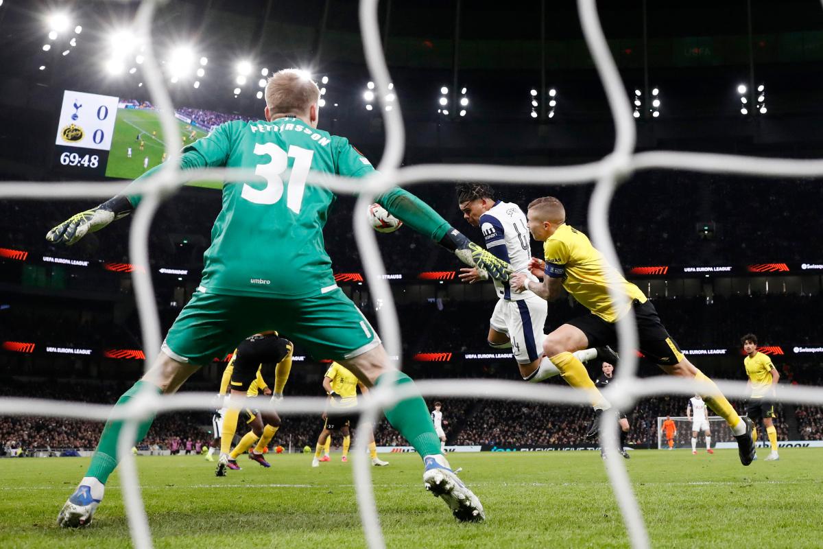 Tottenham Hotspur's Dane Scarlett scores their first goal against IF Elfsborg at Tottenham Hotspur Stadium, London 