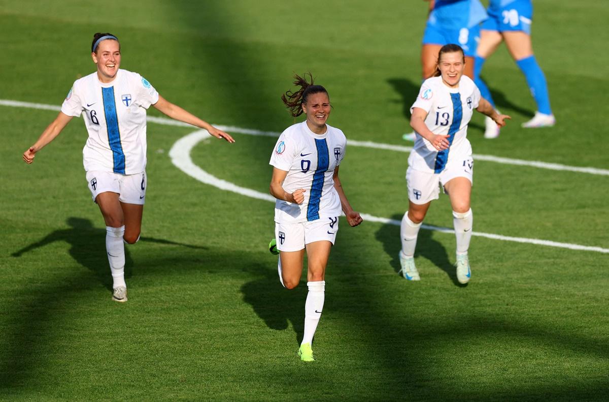Katariina Kosola celebrates scoring.