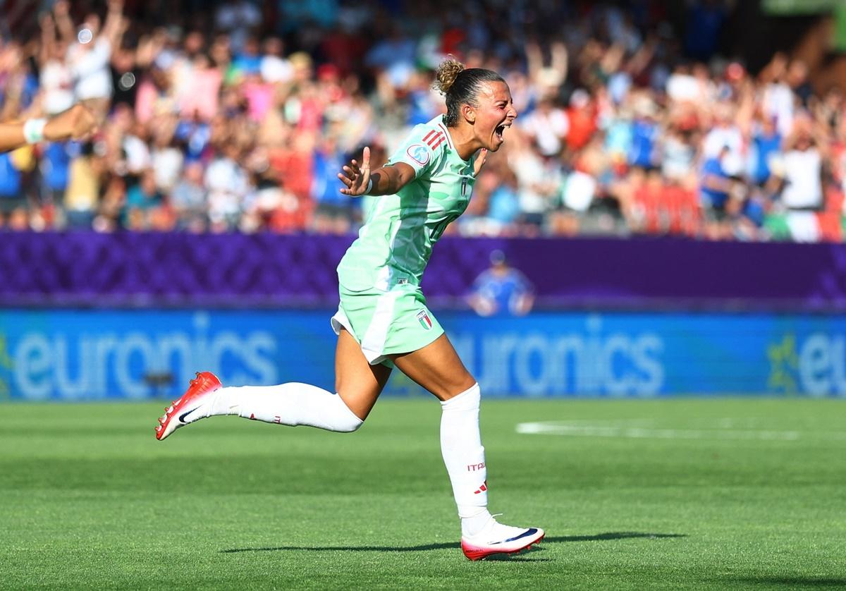 Arianna Caruso celebrates scoring the only goal of the match.