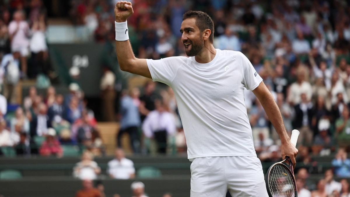 Croatia's Marin Cilic celebrates victory over fourth seed Jack Draper of Britain in the second round of the Wimbledon Championships at All England Lawn Tennis and Croquet Club, London, on Thursday.