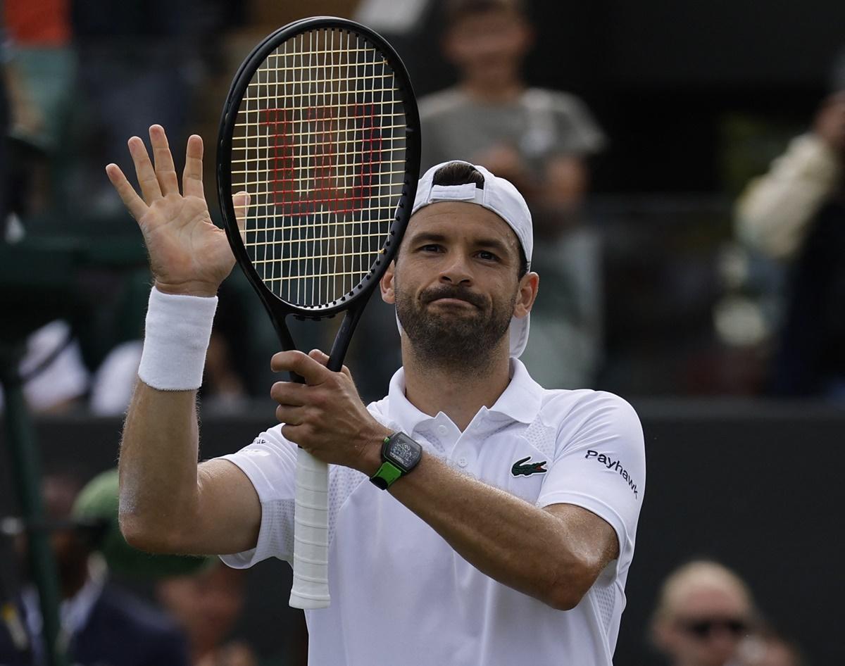 Bulgaria's Grigor Dimitrov celebrates winning his second round match against France's Corentin Moutet.