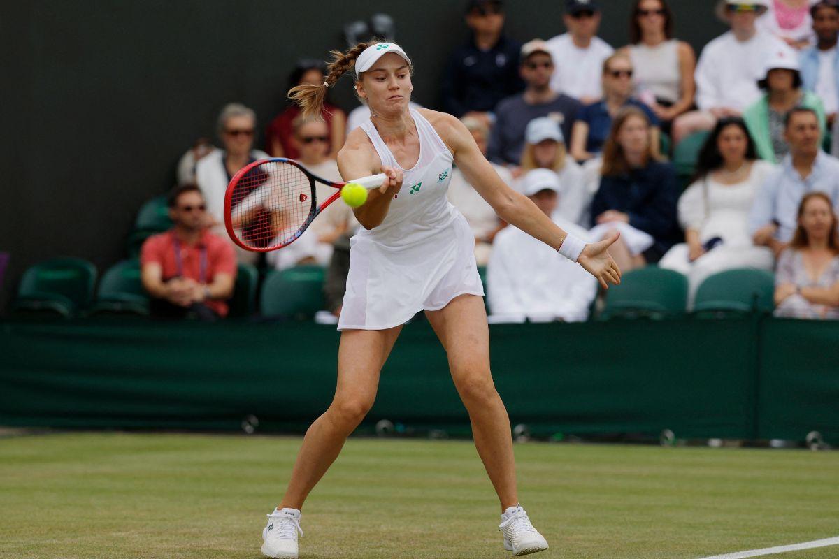 Kazakhstan's Elena Rybakina in action during their third round match against Denmark's Clara Tauson