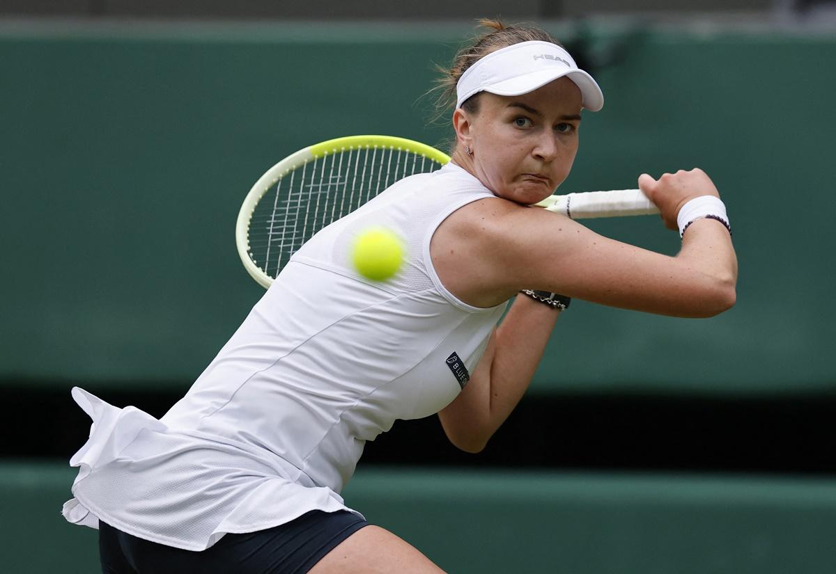 The Czech Republic's Barbora Krejcikova in action during her third round match against Emma Navarro of the United States.