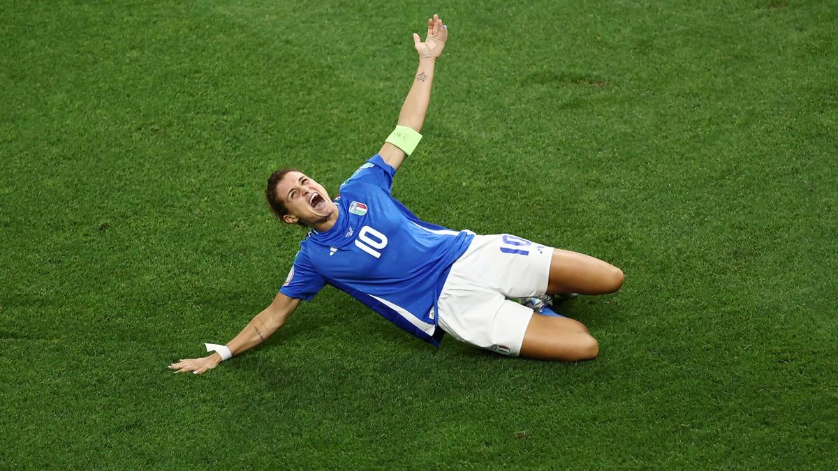 Cristiana Girelli celebrates putting Italy ahead in the match.