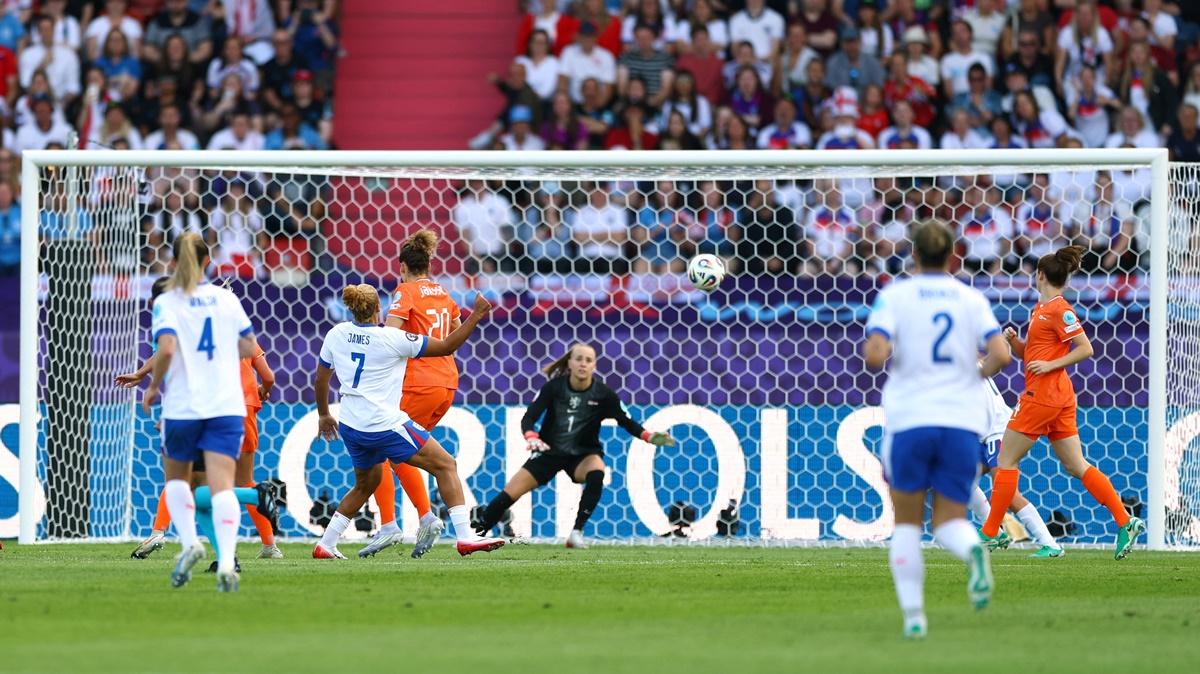 Lauren James scores England's first goal during the Group D match against the Netherlands at Stadion Letzigrund, Zurich.
